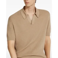 Beige Polo T-shirt Ribbed Hem
