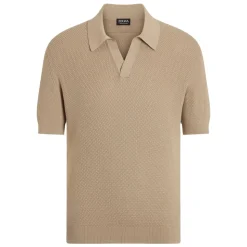 Beige Polo T-shirt Ribbed Hem