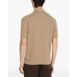 Beige Polo T-shirt Ribbed Hem