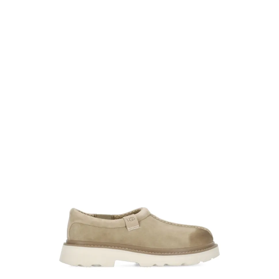 Beige Suède Leren Platte Schoenen