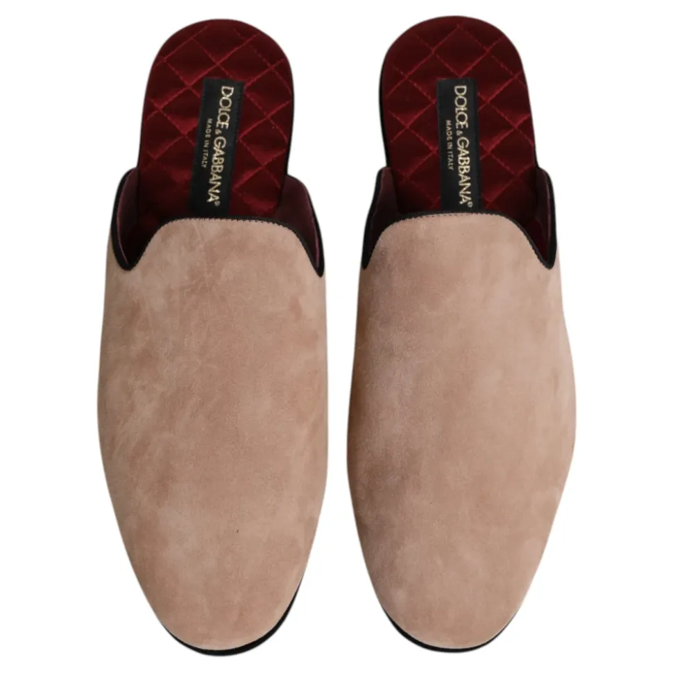 Beige Suède Leren Slides Platte Schoenen