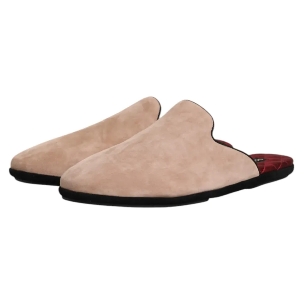 Beige Suède Leren Slides Platte Schoenen
