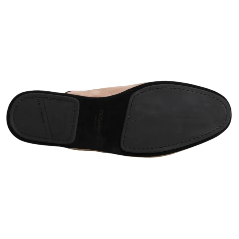 Beige Suède Leren Slides Platte Schoenen