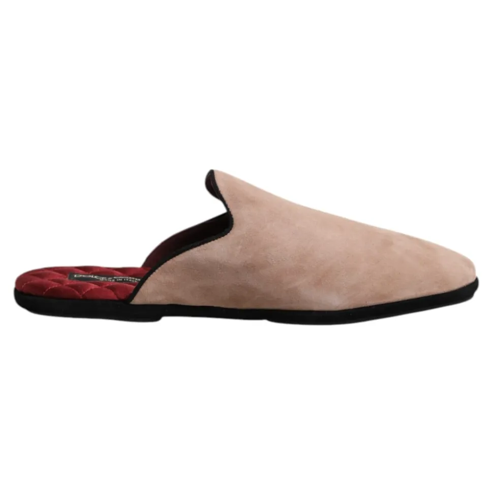 Beige Suède Leren Slides Platte Schoenen