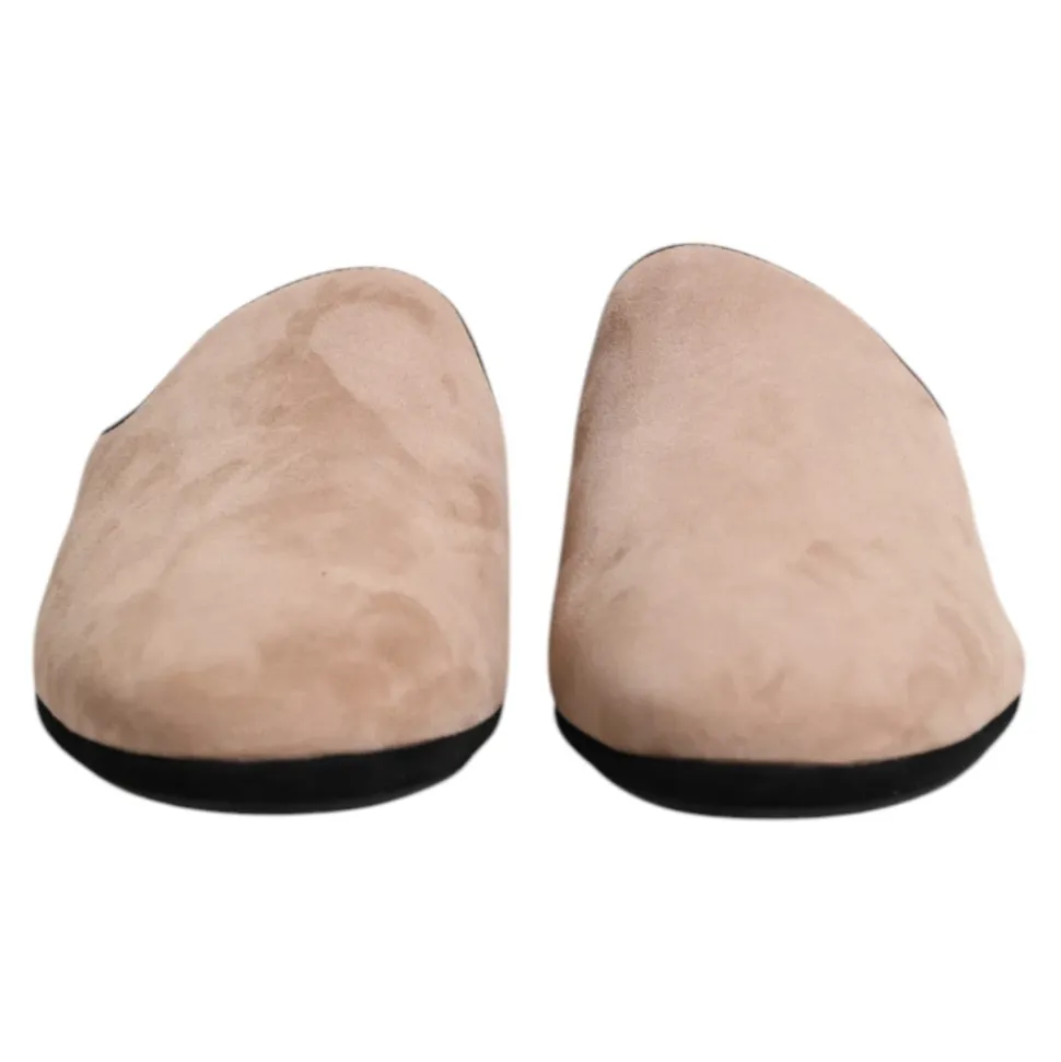 Beige Suède Leren Slides Platte Schoenen