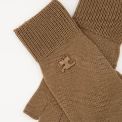 Beige Wol Unisex Logo Wanten