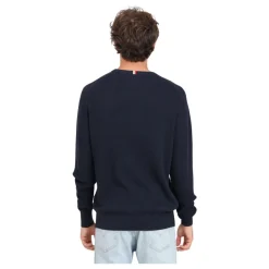 Blauwe Crew-Neck Sweater met Honingraat Weefsel