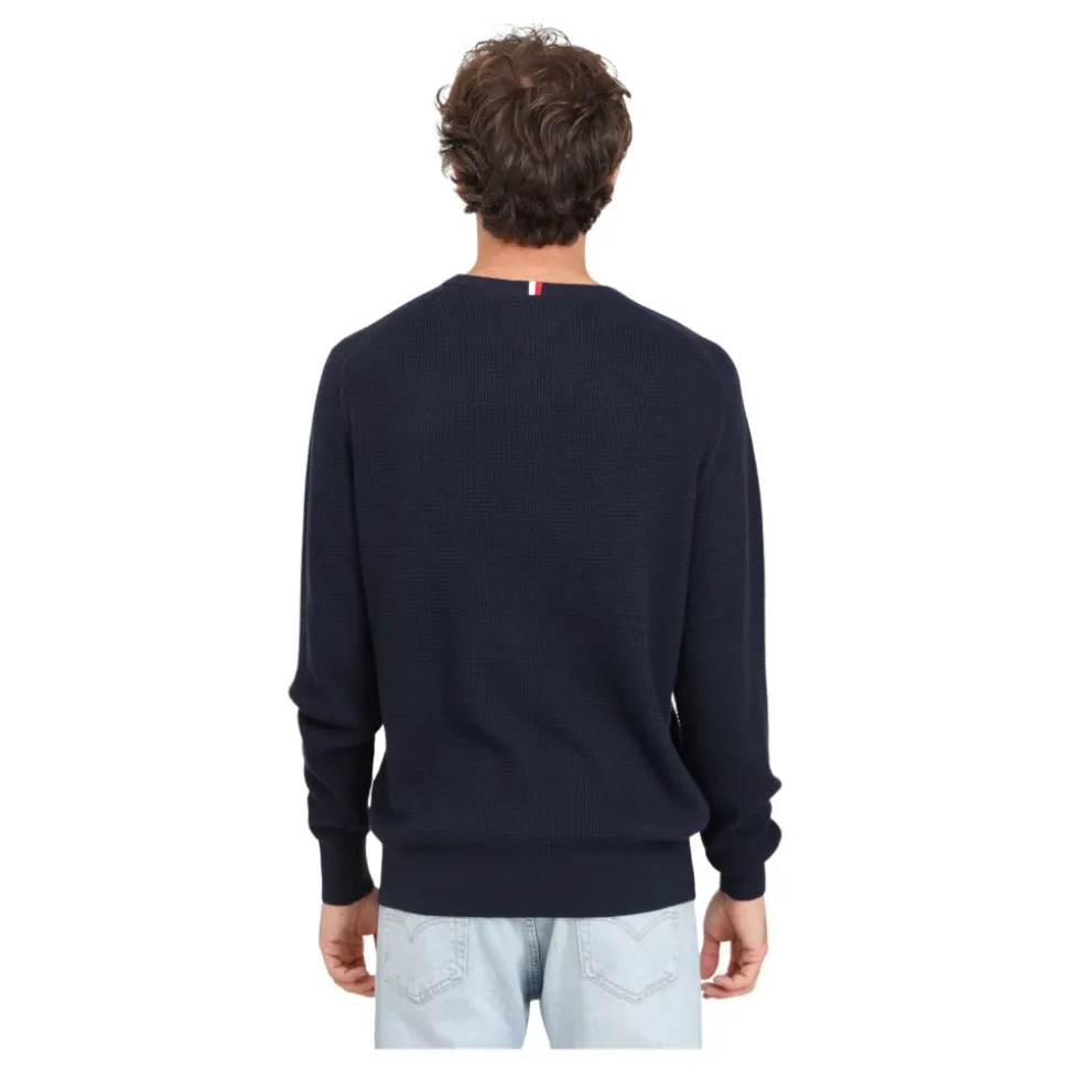 Blauwe Crew-Neck Sweater met Honingraat Weefsel