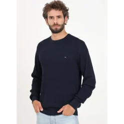 Blauwe Crew-Neck Sweater met Honingraat Weefsel