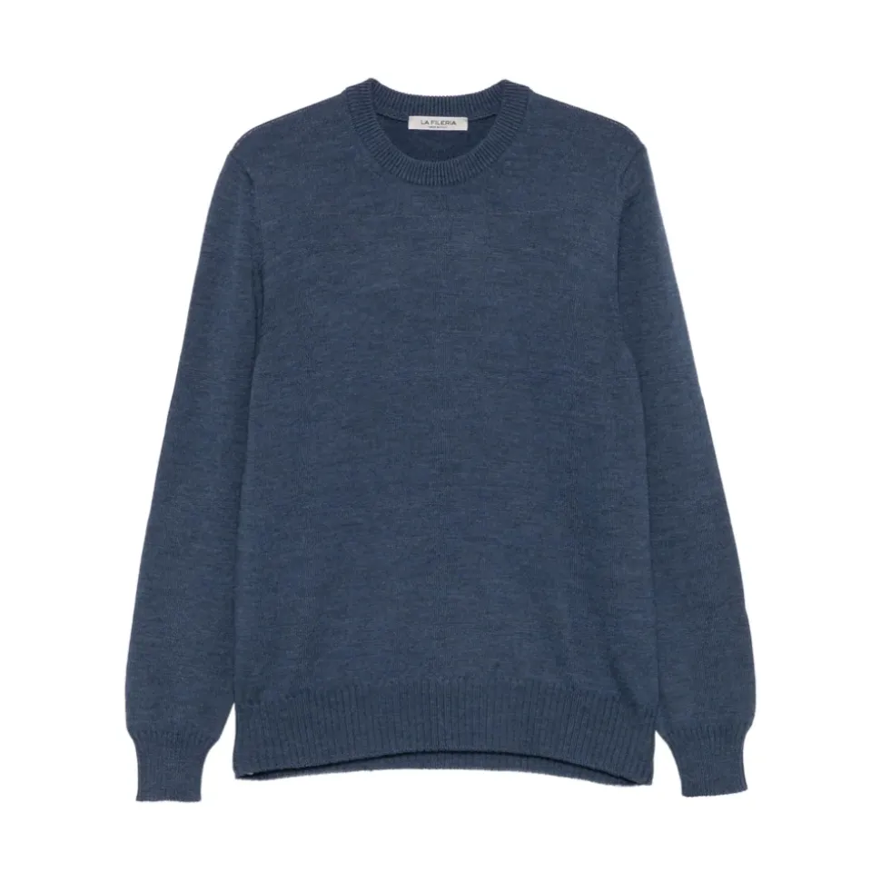 Blauwe Wol Crew Neck Sweater