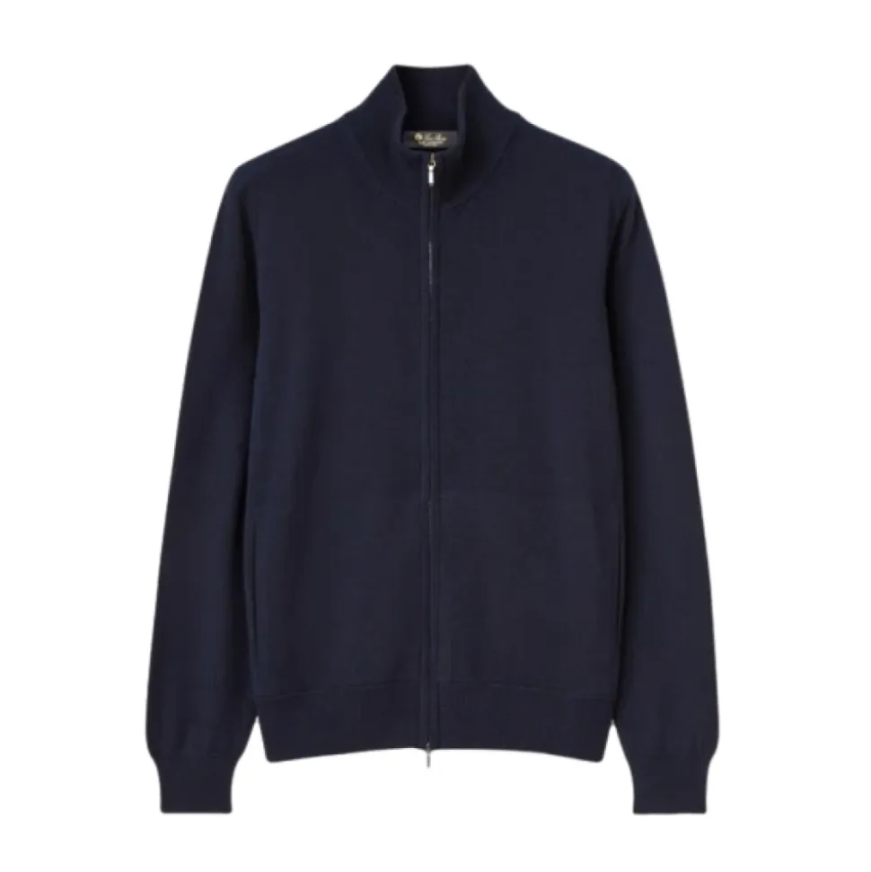 Blauwe Cashmere Zip-Up Bomberjas