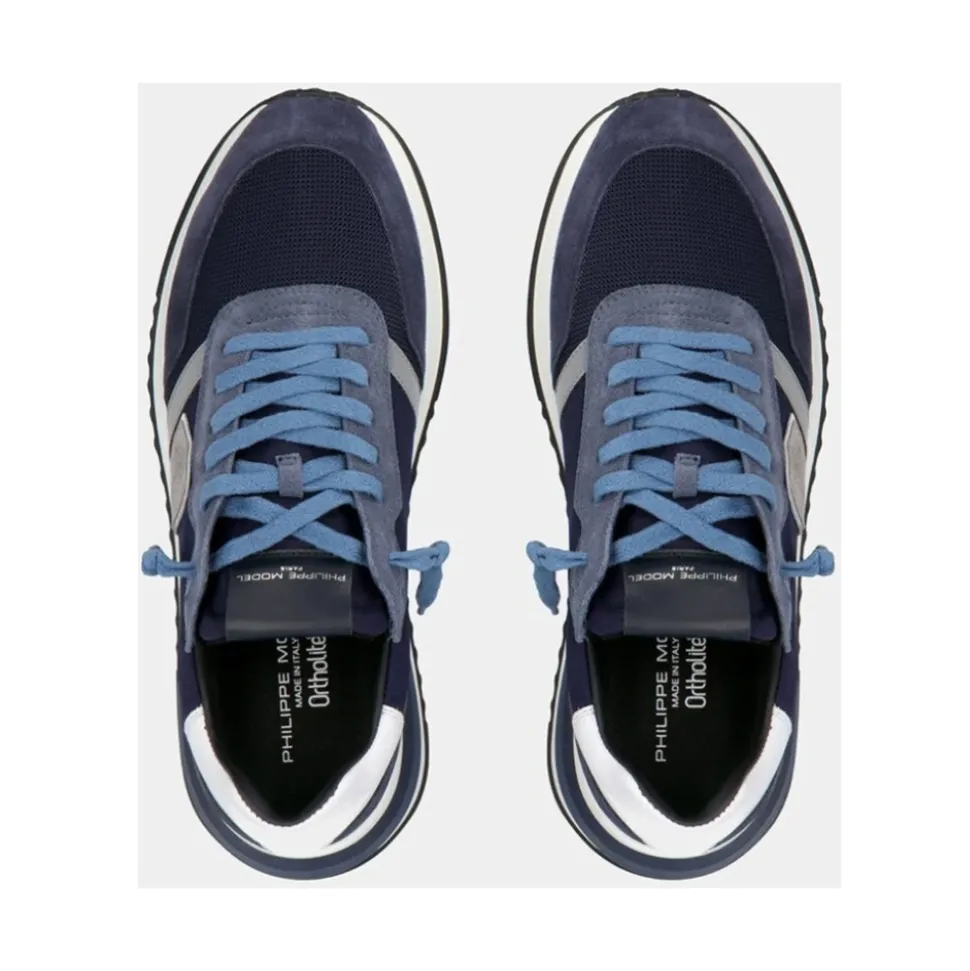 Blauwe lage sneakers met 3D-inzetstuk