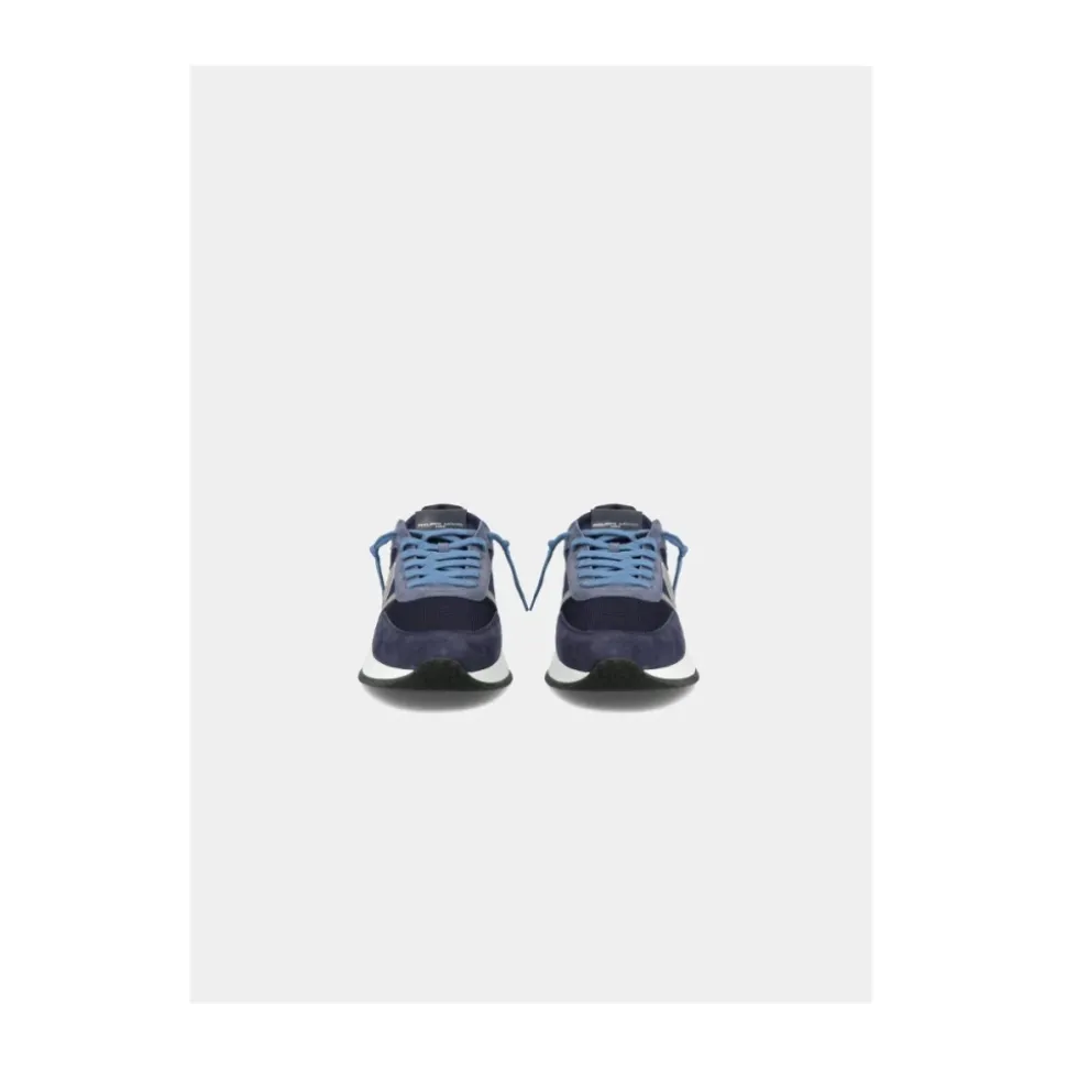 Blauwe lage sneakers met 3D-inzetstuk
