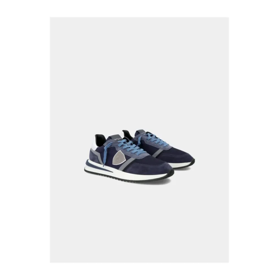 Blauwe lage sneakers met 3D-inzetstuk
