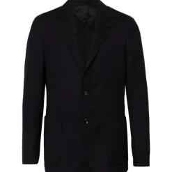 Blauwe wollen blazer met broche detail