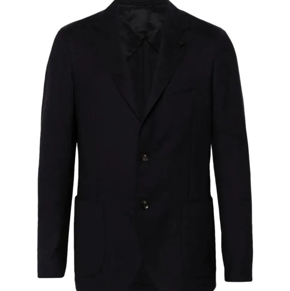 Blauwe wollen blazer met broche detail