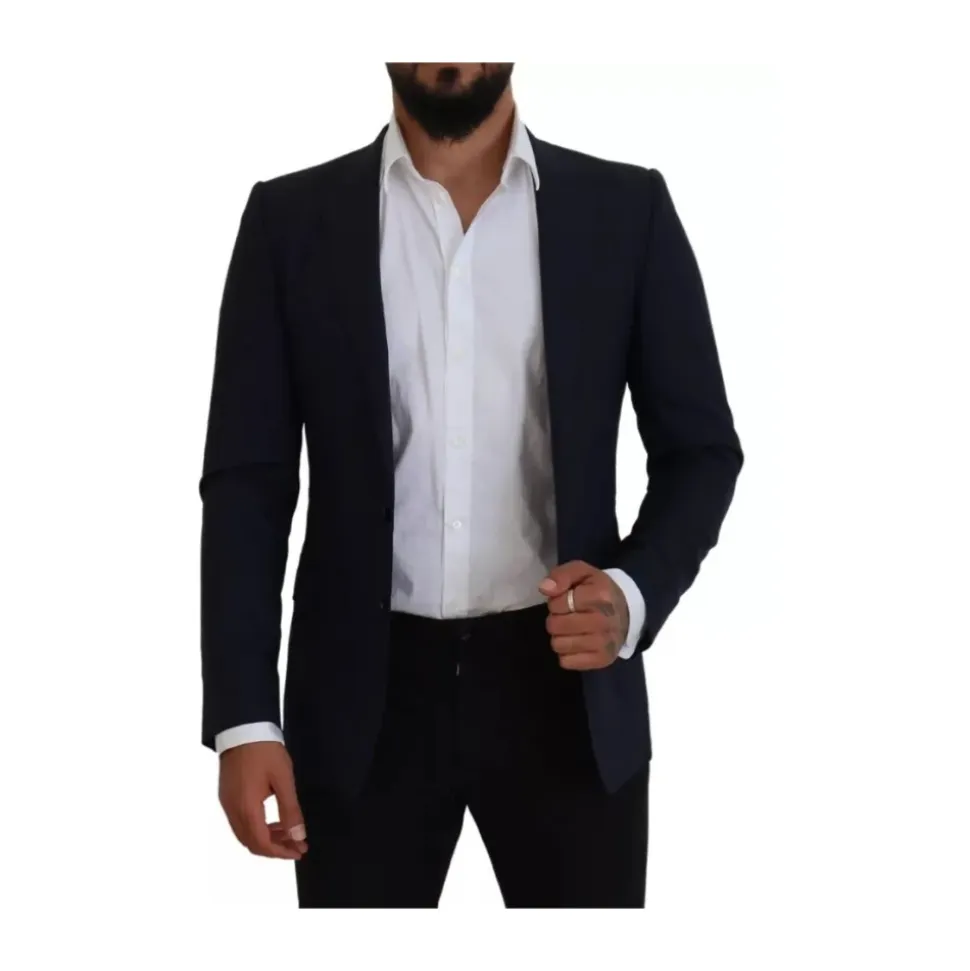 Blauwe Wol Slim Fit Formele Blazer