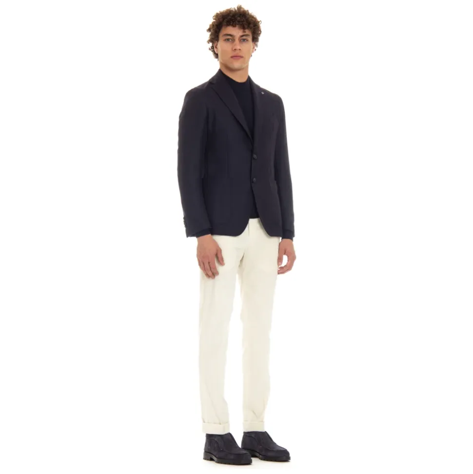 Blauw Geweven Jas met Spiegelrevers
