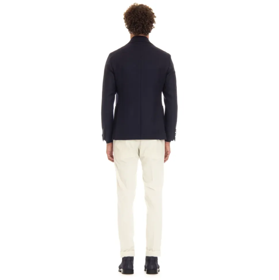 Blauw Geweven Jas met Spiegelrevers