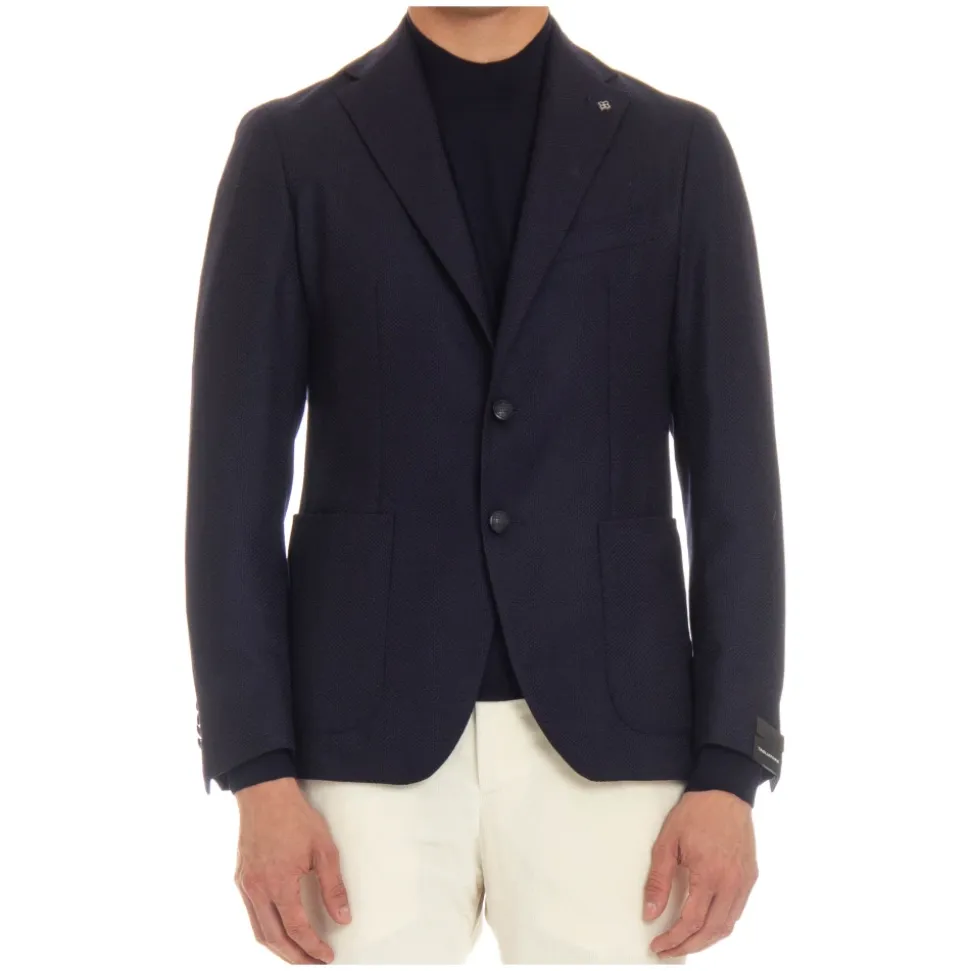 Blauw Geweven Jas met Spiegelrevers