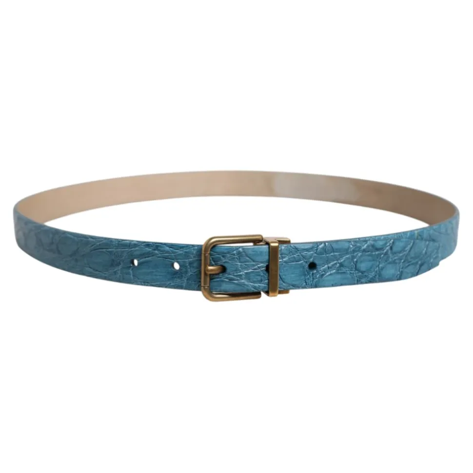 Blauw Leren Klassieke Gouden Metalen Riem