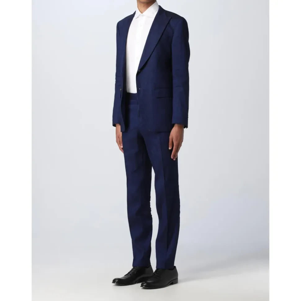Blauw linnen pak voor heren