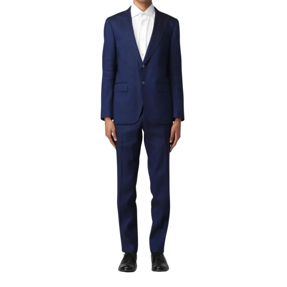 Blauw linnen pak voor heren