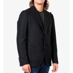 Blauw wollen jas met reverskraag