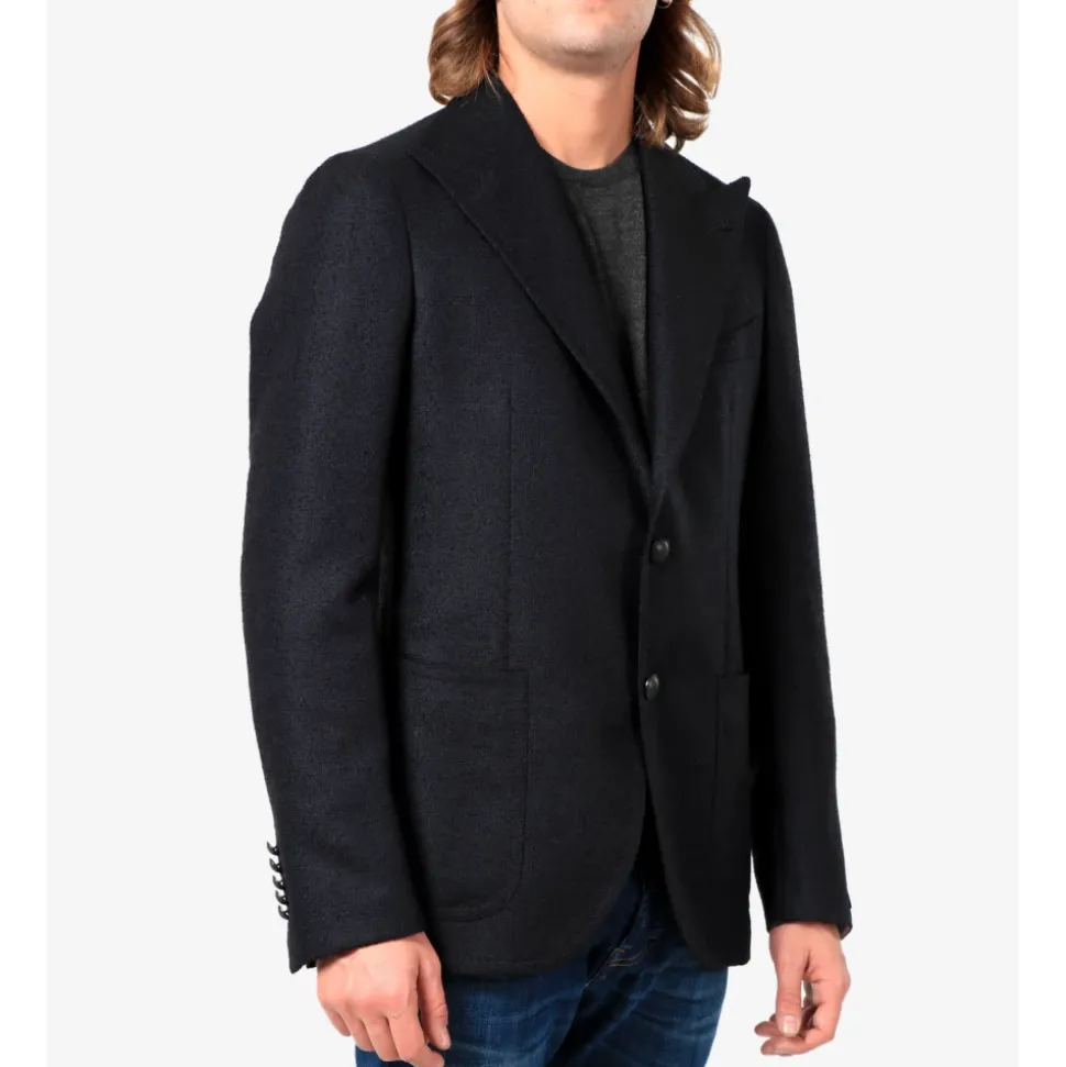 Blauw wollen jas met reverskraag