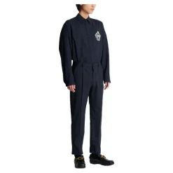 Broek met rechte pijpen in krijtstreep wol