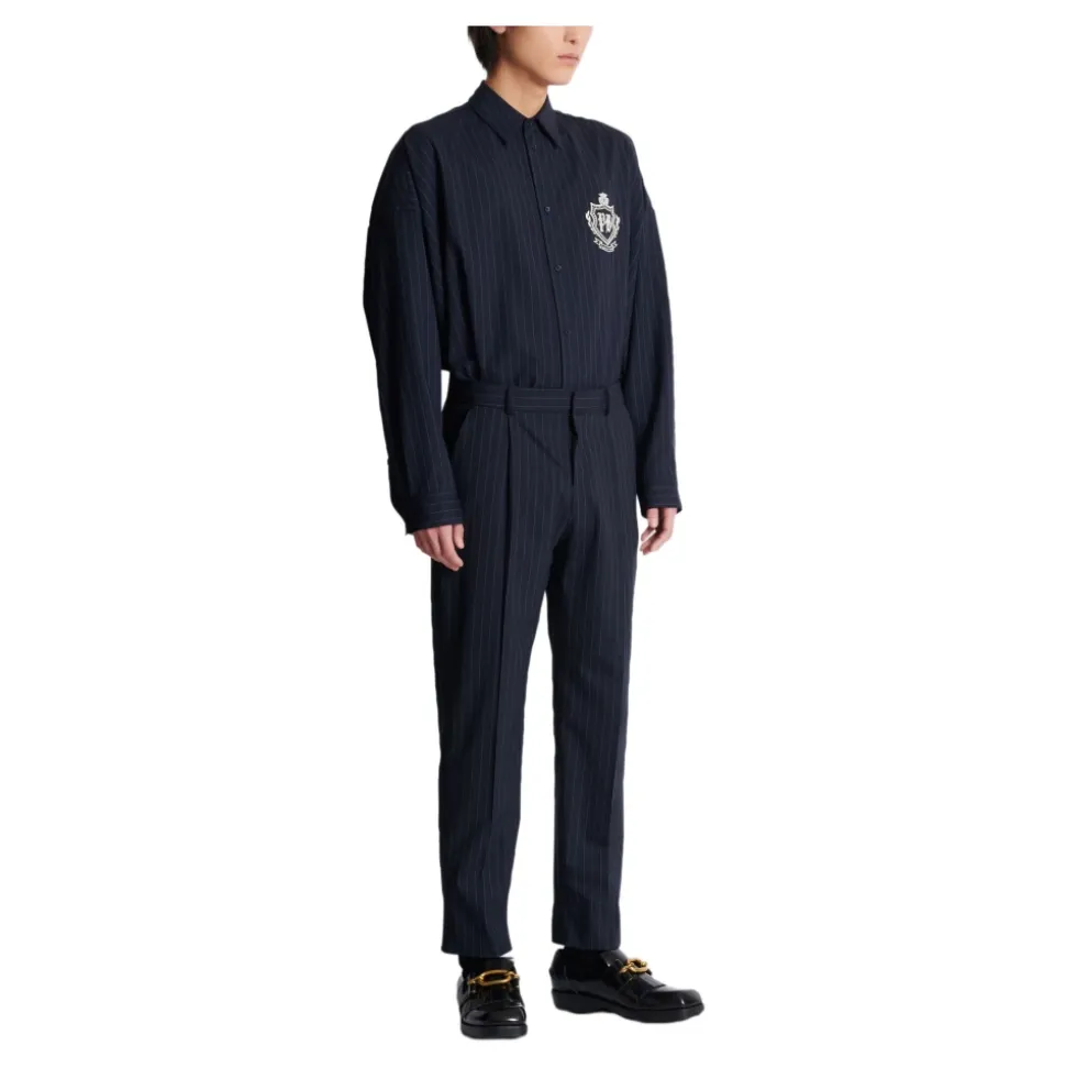 Broek met rechte pijpen in krijtstreep wol