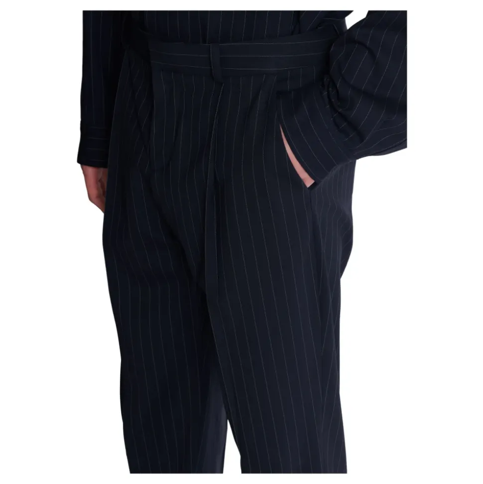 Broek met rechte pijpen in krijtstreep wol