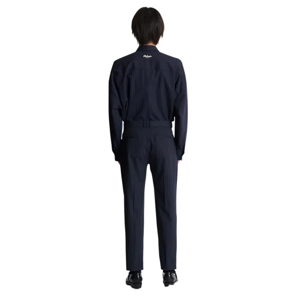 Broek met rechte pijpen in krijtstreep wol