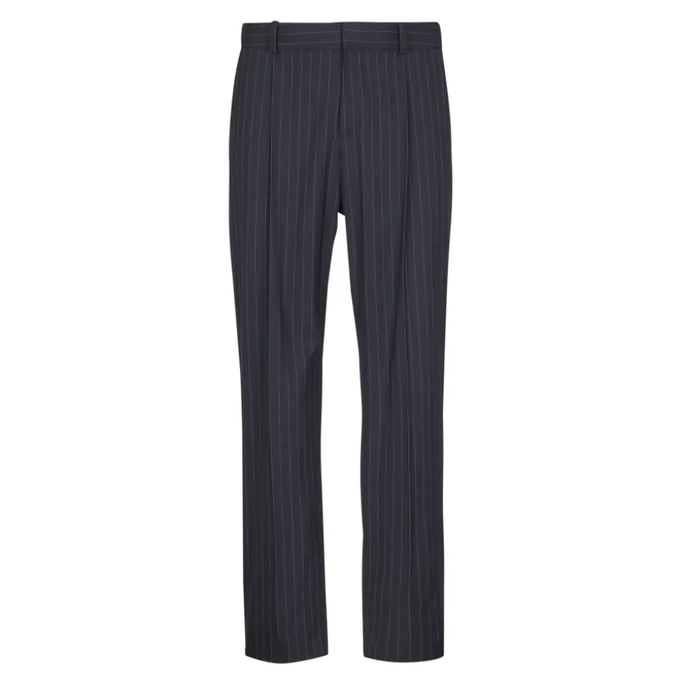 Broek met rechte pijpen in krijtstreep wol