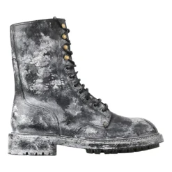 Chique Zwarte Veterschoenen Grijs-Wit