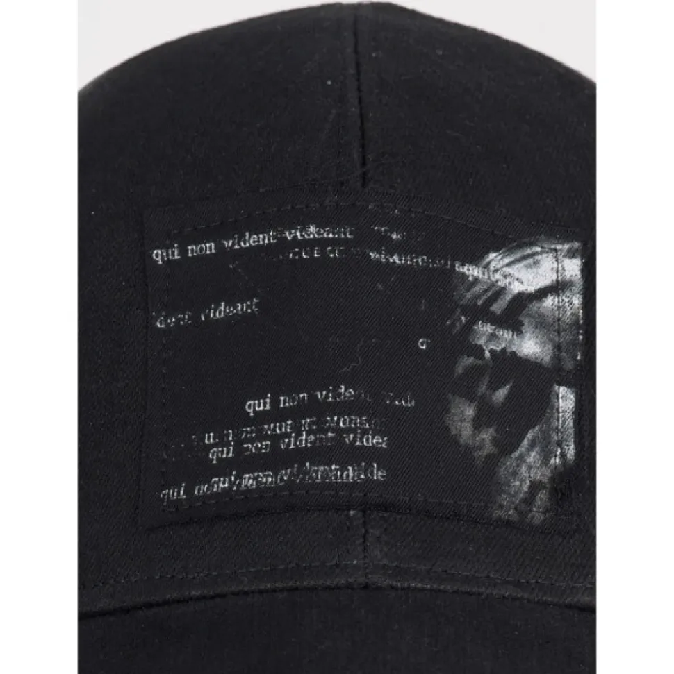 Denim baseball pet met print, uitgesneden klep