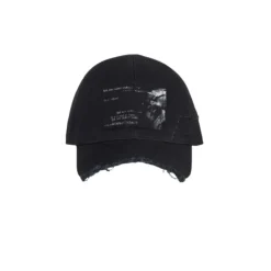 Denim baseball pet met print, uitgesneden klep