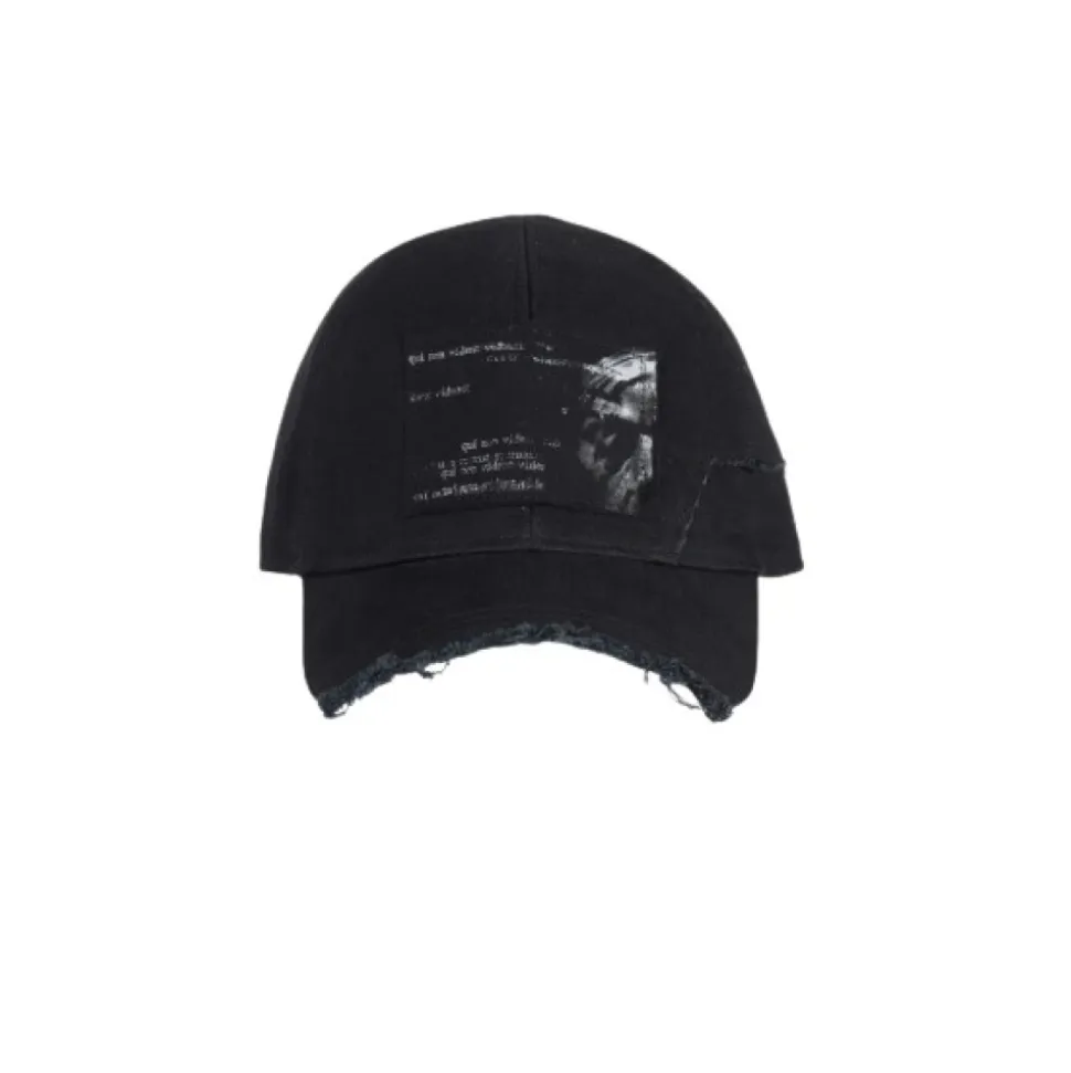 Denim baseball pet met print, uitgesneden klep