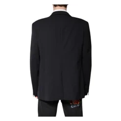 Donkerblauwe Wollen Blazer Twee-Knoopsluiting