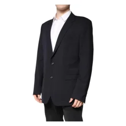 Donkerblauwe Wollen Blazer Twee-Knoopsluiting
