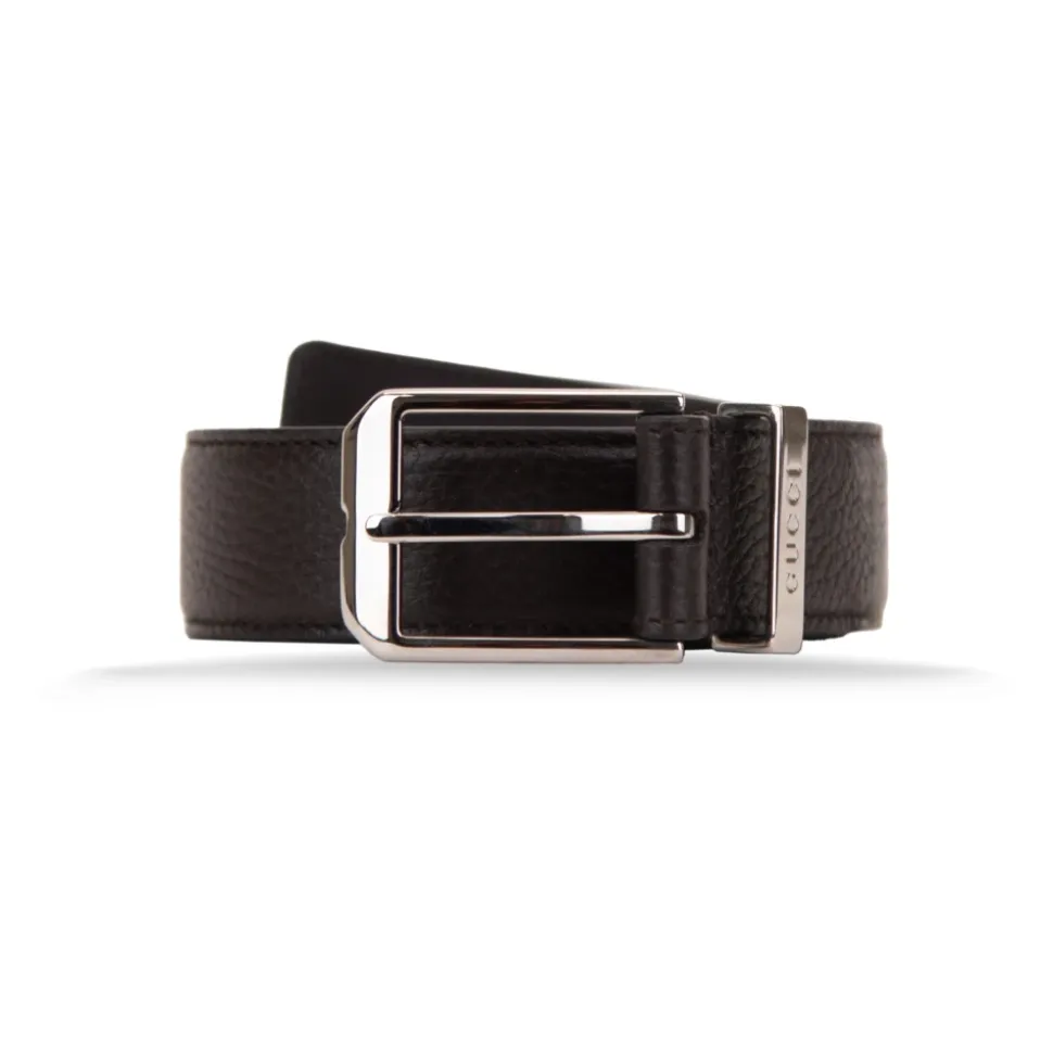 Gegreineerde leren riem met logo