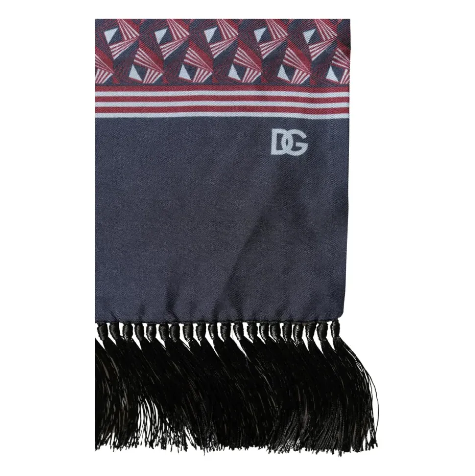 Geometric Pattern Silk Fringe Scarf