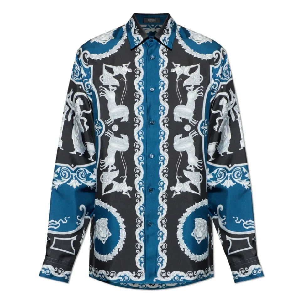 Geprint zijden twill regular overhemd