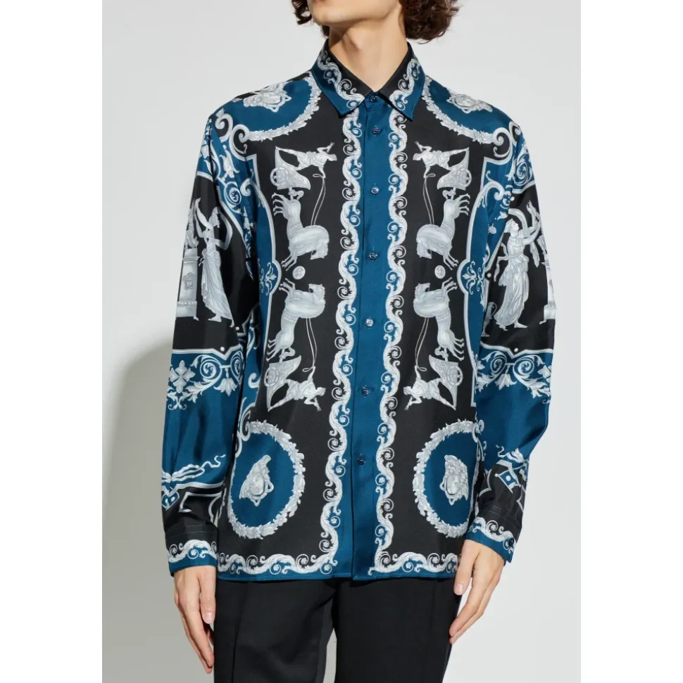 Geprint zijden twill regular overhemd