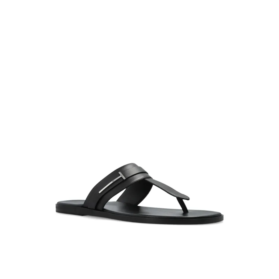 Gladleren T-sandaal