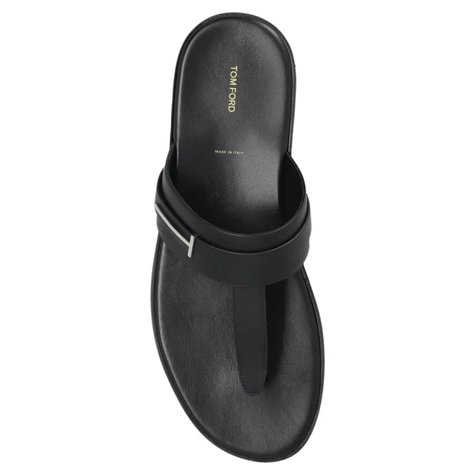 Gladleren T-sandaal
