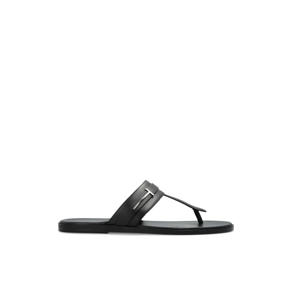 Gladleren T-sandaal