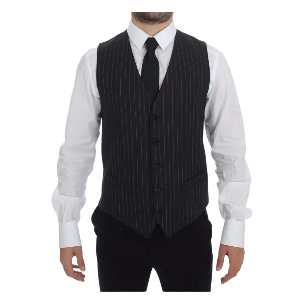 Grijze Gestreepte Formele Vest