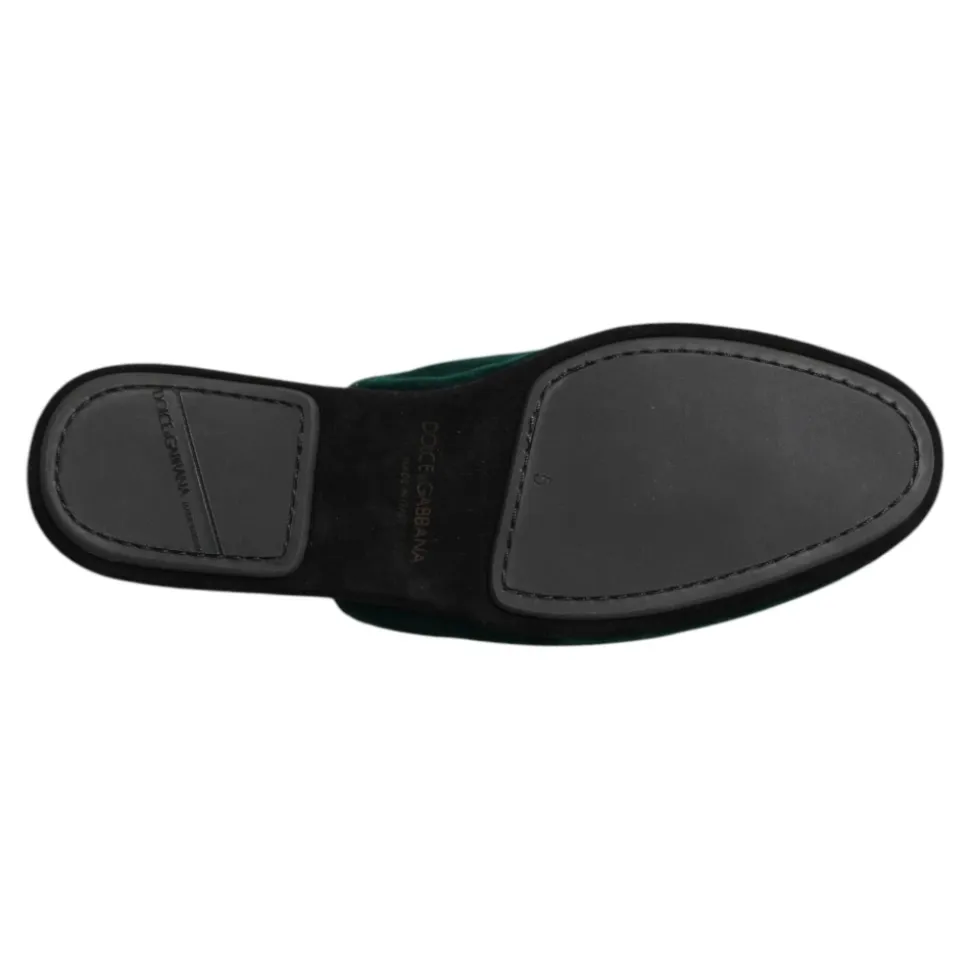 Groene Velvet Cross Embellished Slippers