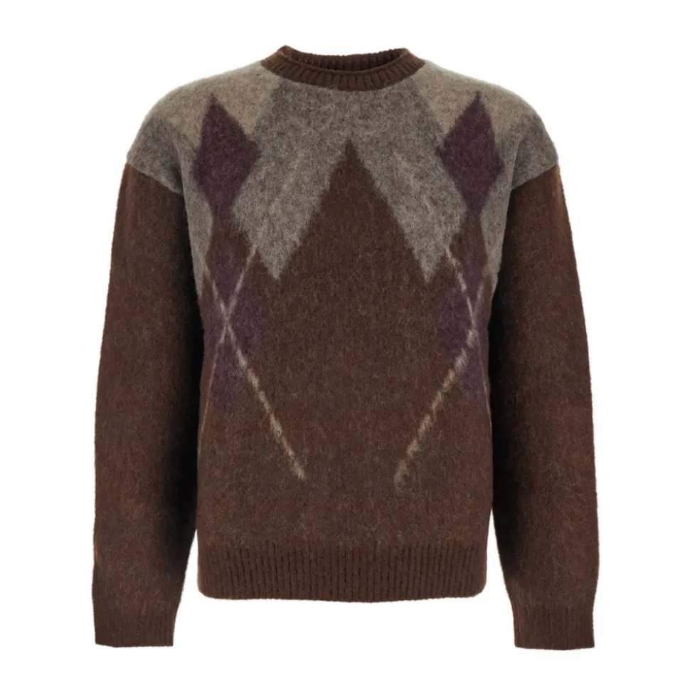 Hairy Gemêleerd Argyle Trui met Ronde Hals